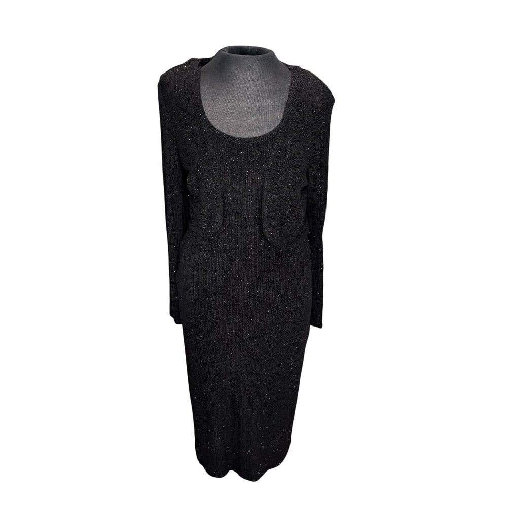 Vintage Onyx Nite Black Sparkle Knit Dress With Jacket Size 8